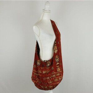 Unbranded Women's Red Blue Sadhu Block Print Reversible Boho Crossbody Bag